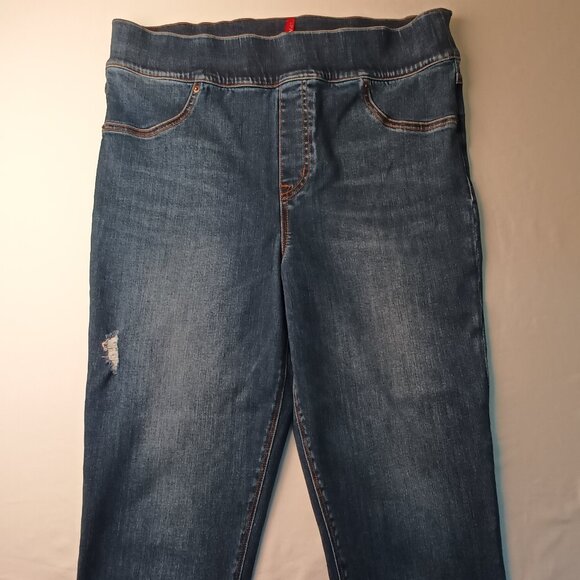 Spanx Jean Ankle Leggings Size 1X High Rise Skinny Leg Medium Dark Wash - Picture 2 of 9